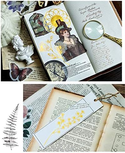 Vintage Zen Botany Flower Washi Sticker Pack, Artsy Natural Black-and-White Plants with Golden Sketch Decals Collection, Wild Plants Gray and Gold Set – 120 Pcs