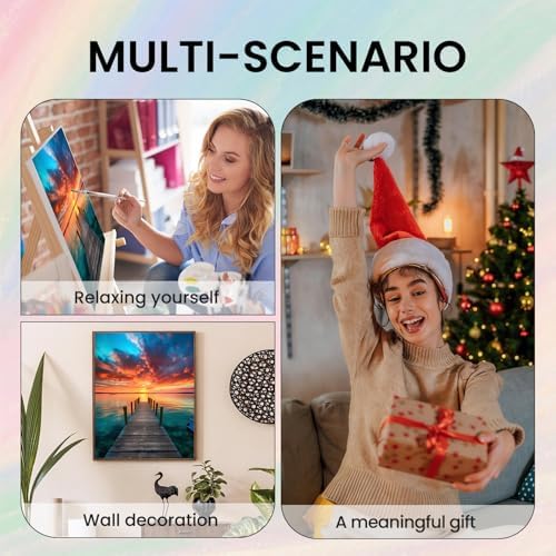 Beach Paint by Number Adult Paint by Numbers Kits for Adults 20x16in | Canvas Paint by Numbers for Adults Sunrise,Adult Paint by Numbers Beach for Gifts and Home Wall Includes All Supplies