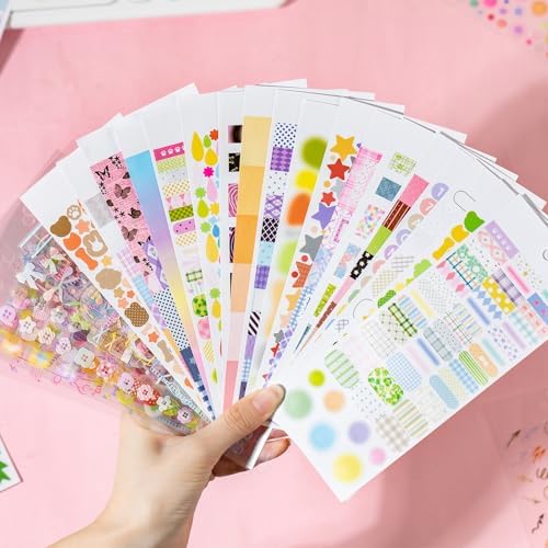 PRSTINCOL Cute Sticker Book, 60 Sheets Pink and Purple Journaling Stickers Set, Letter and Pattern Self-Adhesive Stickers for Scrapbooking, Junk Journal, Planner (2-in-1)