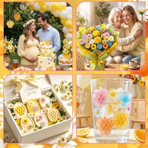 Bumble Bee Silicone Mold 4Pcs Honeycomb Sunflower Fondant Molds Beehive Candy Molds Honeybee Chocolate Mold for Chocolate Fondant Candy Cookies Cupcake Cake Sugar Dessert Ice Cube Soap Candle