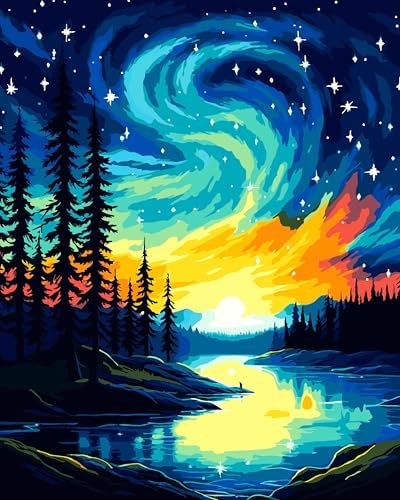 ZTOTZ Paint by Number Kits for Adults Aurora, Starry Night Paint by Numbers Christmas Gift Canvas,Moonight Paint by The Numbers for Adults for Decor