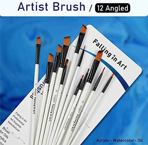 Falling in Art 12 PCS Professional Angled Paint Brushes Set