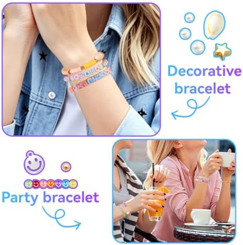 torbers 6000 Pcs Clay Beads Bracelet Making Kit, 24 Colors 6mm Flat Preppy Polymer Beads with Charms, Letter Beads and Elastic Strings, DIY Jewelry Making Set for Friendship Bracelets