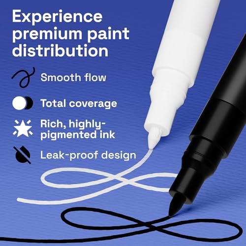 ARTISTRO 6 Black & White Acrylic Paint Pens – 0.7mm Extra-Fine Tip Markers – Paint Pens for Crafts, Rock Painting, Glass, Wood, Canvas, DIY Art