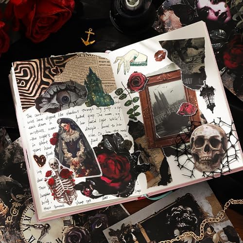 Dark Aesthetic Gothic Stickers 400 Pre-Cut Washi Stickers 20 Scrapbook Papers Horror Decals for Junk Journal Collage DIY Crafts Halloween Scrapbooking Sticker