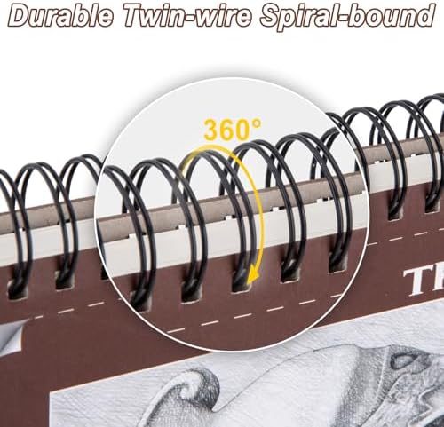 TKOOFN 5 Pack 9" x 12" SketchBooks Bulk,Top Spiral Bound Sketchbook