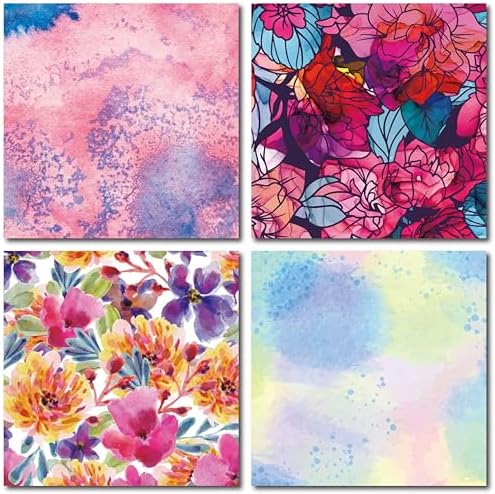 48 Sheets 6x6.5 Cardstock Paper Pad - Watercolor Flora - Pearl Textured UV Printed - Half Double Sided 200gsm Heavyweight for Card Making Origami Journaling Scrapbooking Supplies