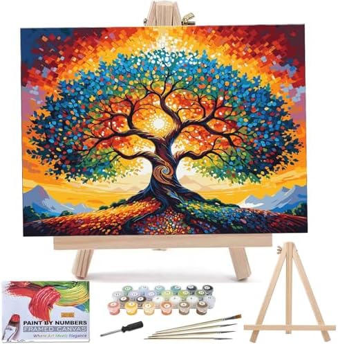Lovepefe Tree of Life Paint by Numbers Kit for Adults with Framed Beginner Stained Glass Painting Kit Color by Numbers for Adults Canvas DIY Acrylic 12X16 Inches