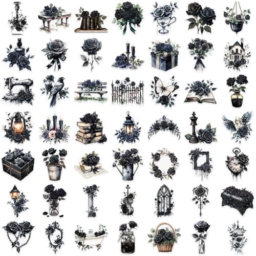 Flora Scrapbook Stickers Aesthetic Flowers Sticker Black