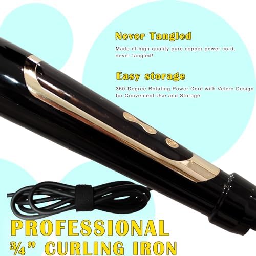 abp 3/4 Inch Extra Long Barrel Curling Iron with Clamp Instant Heat to 450F