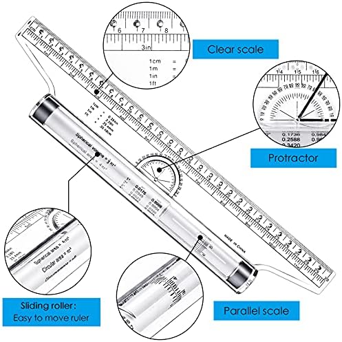 Frienda 2 Pieces Plastic Rolling Ruler Parallel Drafting,6 Inch, 12 Inch