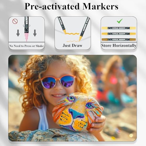 REALZEVA Acrylic Paint Markers, 24 Colors Dual Tip Acrylic Paint Pens for Rock Painting, Fabric, Wood, Canvas, Stone, Glass, Scrapbook, DIY Crafts & Art Supplies - Card Making Supplies. | Dual-Tip Acrylic Paint Pens with Dot & Fine Tips for Fabric, Roc...