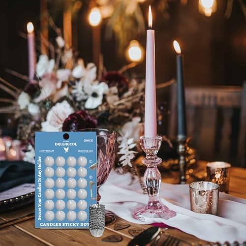 Taper Candle Fittings Set 30 Silver Bobeches & 24 White Sticky Dots for Secure Placement in Taper Candle Holders