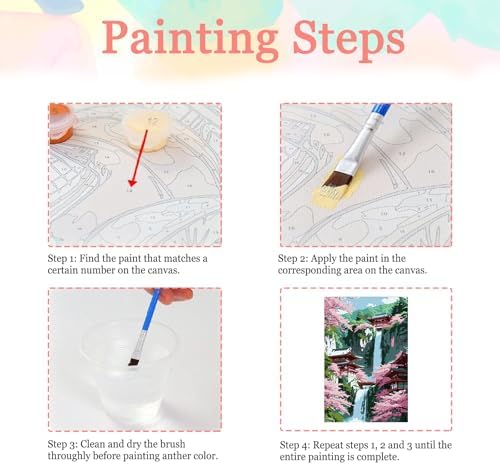 Auremi Flowers Framed Paint by Number for Adults,DIY Landscape Painting by Number Kits on Canvas Acrylic Oil Painting Kits for Adults Paint by Number Kits for Home Decor 20x30cm