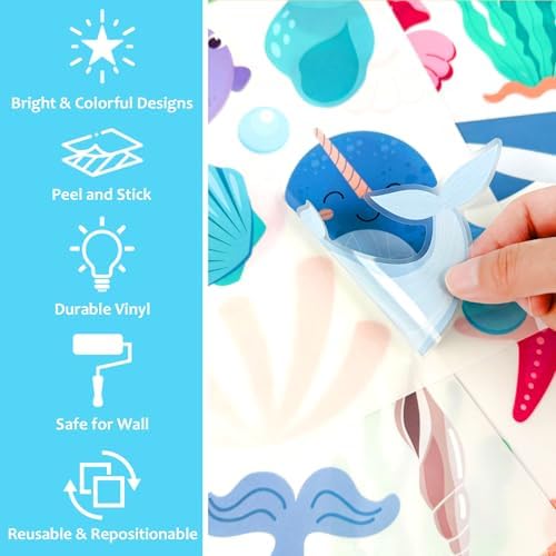 AOWDIAO 58 Pcs Ocean Animals Wall Decals - Peel and Stick Under the Sea Kids’ Room & Nursery Decor