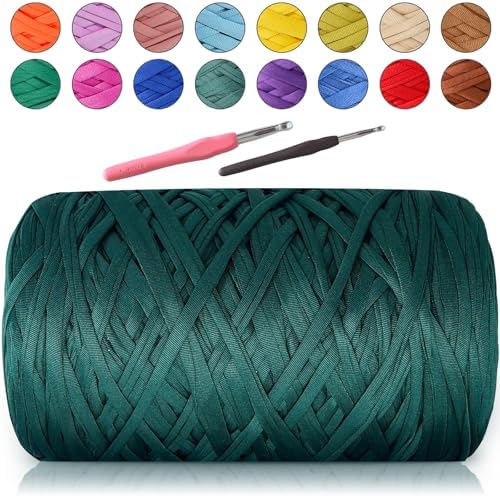 MESTOON 1000g T-Shirt Yarn Soft Elastic Crochet Dark Green