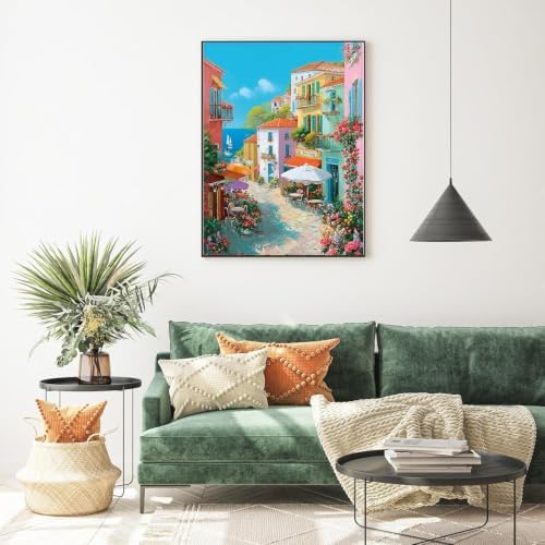 Village Diamond Art Kits for Adults, Round Diamond Painting 12x16 Inch