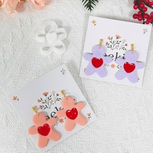 Xaekicr Cute Heart Gingerbread Polymer Clay Cutters Set – Clay Earring Cutters for DIY Earrings, Polymer Clay Molds for Jewelry Making – Clay Tools for Holiday Craft Lovers