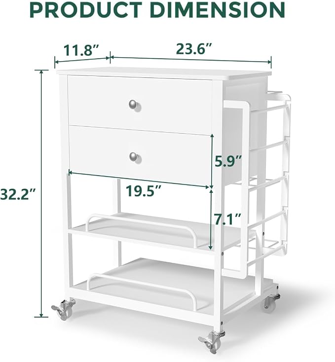 Wrapping Paper Storage & Organizer, Craft Cart with Ribbon & Gift Bag Storage, Wrapping Paper Organizer Holder(2 Wooden Drawers-White)
