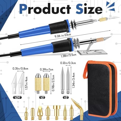 Honoson 42 Pieces Electric Hot Knife Cutter Tool, 24 Pieces Blades, 2 Blade Holders, 2 Chuck Sleeves, Metal Stand Hot Carving Knife for Cutting Carving Soft Thin Foam Cloth Stencil(Blue)