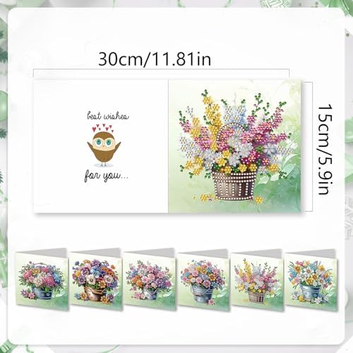 Diamond Art Cards with Envelopes–6PCS DIY Diamond Painting Greeting Cards Kit | Card Making Kit with Bling for Adults & Beginners | Birthday,Holiday & Thank You Cards (Flowers)