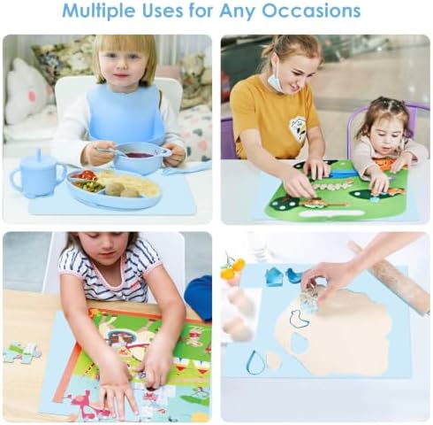 11.8''x15.75'' Silicone Mats, Food Grade Silicone Pad Table Mat for Crafts, Kids Placemat, Silicone Heat Resistant Mat Kitchen Counter Mat for Baking Pastry, Light Blue, 1Pack