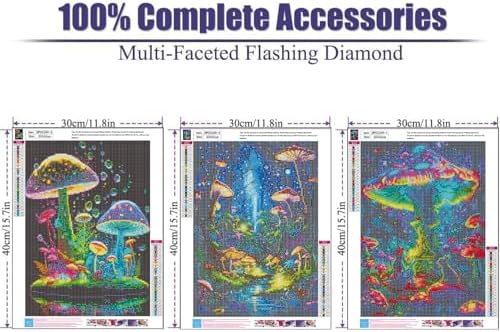 AIBOERL 3 Pack Diamond Art Kits for Adults,Mushrooms Diamond Painting | Round Drill Mushrooms Diamond Painting for Beginners DIY Rhinestone 5D Diamond dots(Gemstone Craft)Wall Art Gift 12x16IN