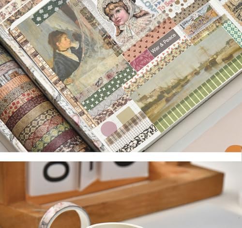 Vintage Skinny Floral Washi Tape Set 20 Rolls -Retro Antique Patterns Masking Thin Basic Decorative Tapes for Arts, DIY Crafts, Bullet Journal, Planner, Scrapbook Decor, Gift Wrapping, Junk Journal