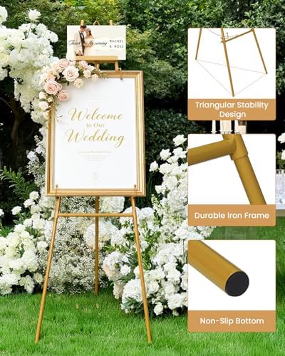 53.9" Gold Easel Stand for Sign, Heavy Duty Metal Display Easel with Storage Bag, Adjustable Art Easel for Wedding Sign, Painting, Picture