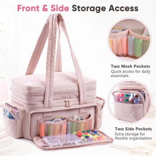 AMOIGEE Puffy Double-Layer Sewing Storage Bag with 2 Clear Organizer Boxes