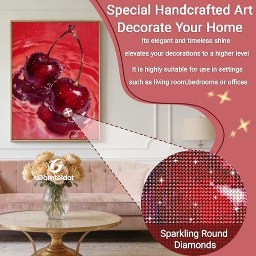 Gamteldot Cherry Diamond Art Kits for Adults Beginners,DIY Cherry Diamond Art 5D Full Drill Diamond Dots Diamond Painting with Complete Tools,Pefect Art Crafts for Home Wall Decor Gift-12x16in
