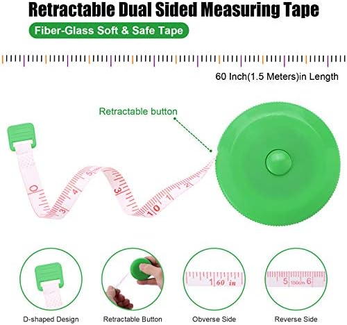Measuring Tape Retractable, 60 Inch Soft Fabric Tape Measure for Body, Push Button Sewing Measurement Tape for Cloth Waist(3 Pack/Green Purple Sky Blue)