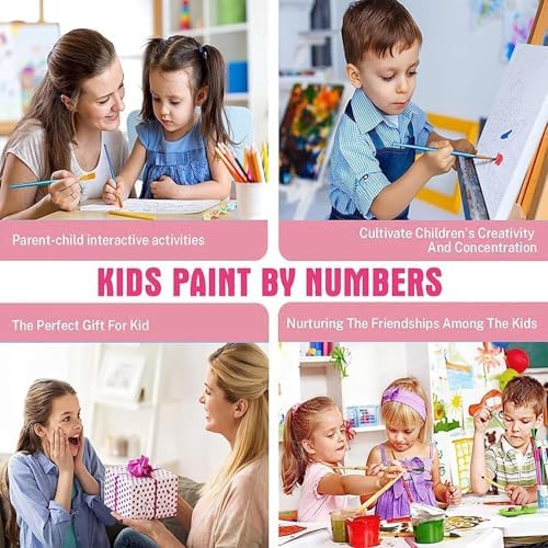CraftyTime 6 Pack Cartoon Paint by Numbers Kits for Kids with Framed Canvas Paint by Number for Kids Ages 4-8-12, DIY Easy Acrylic Oil Painting Kits for Home Wall Decor (8X8inch)