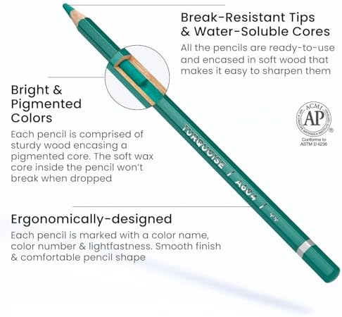 ARTEZA Watercolor Pencils, Set of 48, Water-Soluble Pencils for Drawing