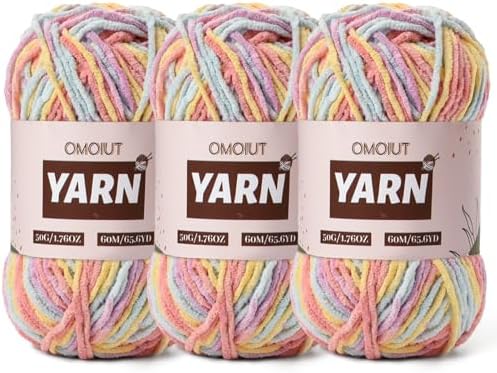 3 Packs Plush Chenille Chunky Crochet Yarn - Baby Yarn for Crocheting Soft - Velvet Yarns Knitting for Blankets Crafts - Fluffy Amigurumi Yarns 150g/196.8yds (3 Macaron)