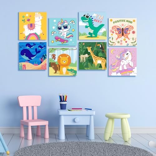 CONDA 12 Pcs Pre Drawn Canvas to Paint 6x6 Inch, Animal Pre Printed Canvas for Painting for Beginners Students, DIY Paint Art Supplies, Painting Canvas Panels and Sip Kit