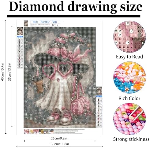 ckdiluy Halloween Diamond Art Kits for Adults Beginners, 5D DIY Cute Ghost Diamond Painting Kits, Full Round Drill Diamonds Dots Gem Art Crystal, Home Wall Decor 12X16 Inc