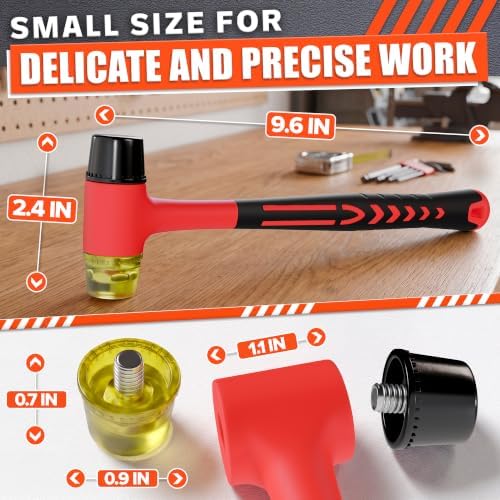 Small Rubber Mallet Hammer 1", 25mm Lightweight, Non Slip Grip 9.6 In