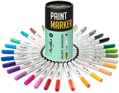 Acrylic Paint Markers Set of 30 Paint Pens –Extra Fine Tip for Fabric, Wood, Glass, Canvas, Rock, Metal & Ceramic – Non-Toxic Art Supplies for Adult Coloring & Kids Crafts