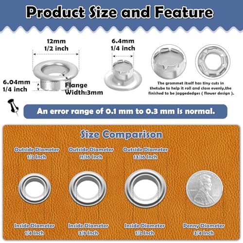 1203Pcs Grommet Tool Kit with Eyelet Pliers, PAXCOO 1/4 Inch 6mm(Inside Hole Size) Fabric Grommet Kit with Fabric Eyelets Grommets, Washers, and Hole Punch Grommet Hand Press kit