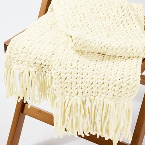 Cream Chunky Chenille Yarn, #6 Super Bulky, 3.5 oz/72 Yards