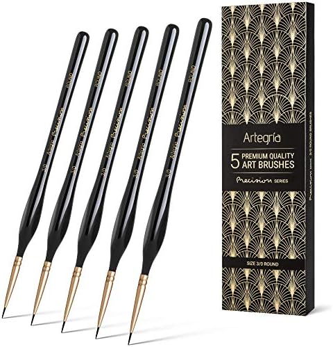 ARTEGRIA Detail Paint Brush Set, 5 Miniature Brushes, Size Round 3/0 (000)