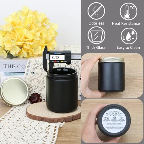 MILIVIXAY 20 Pack 8 OZ Thick Glass Matte Black Candle Jars with Golden Lid-Bulk Empty Candle Jars for Making Candles-Canning Jar for Spice, Liquid, Sample- Dishwasher Safe.
