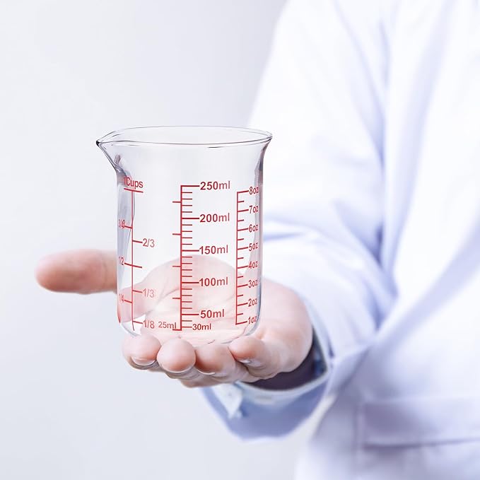 Ackers Borosilicate Glass Measuring Cup with Spout, 250 ml, 8 oz/1 Cup