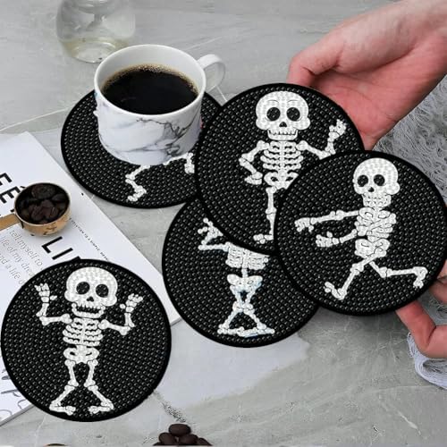 ijbnhd 8 PCS Skull Diamond Art Coasters 4X4inch (Cork Wooden Pad)