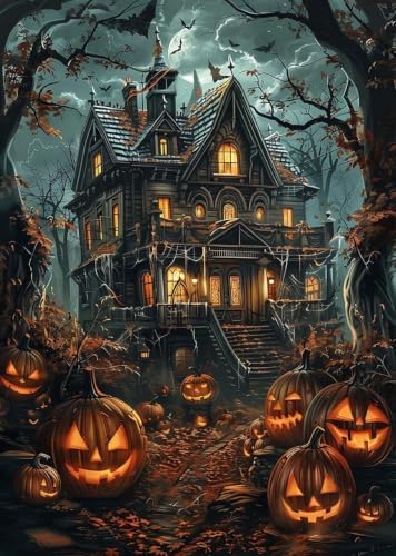 Pumpkin House Paint by Numbers Kit for Adults Beginners 19.6X15.7 inch