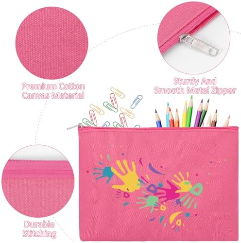 12 Pieces Cotton Canvas Makeup Bag, Multipurpose Cosmetic Bag with Zipper Travel Toiletry Pouch, Blank DIY Craft Bag (Hot Pink, S)