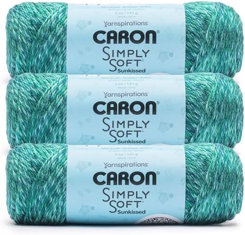 Caron Simply Soft Sunkissed Yarn for Crocheting, Turquoise Tonal, 3-Pack