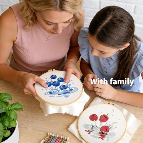 Armindou 2Set Embroidery Kits with Fruit Pattern for Beginners Adults, Hand Embroidery Needlepoint DIY Kits, Stamped Cross Stitch Kits for Beginners Adult, 2 Embroidery Hoops (Attached Video Tutorial)