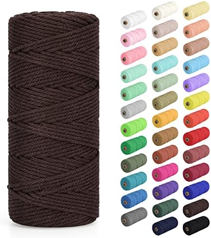 Macrame Cord 2mm x 220Yards (656Feet), Natural Cotton Macrame Rope - 2 Strands Twisted Macrame Cotton Cord for Wall Hanging, Plant Hangers, Crafts, Gift Wrapping and Wedding Decorations, Coffee